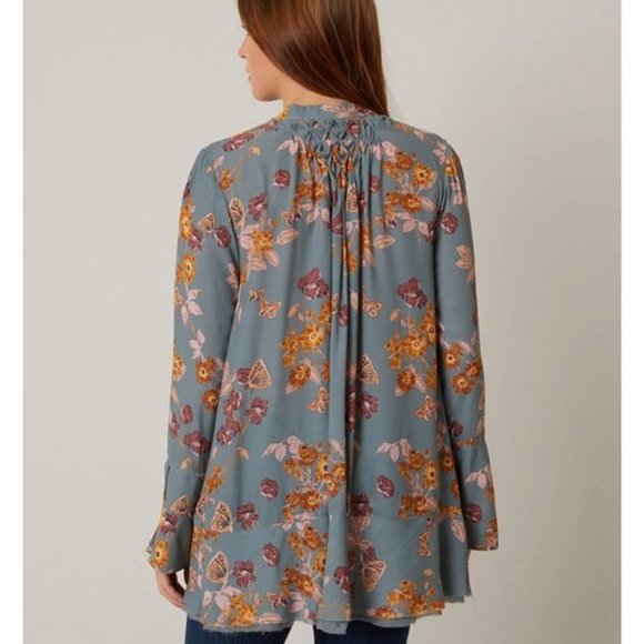 Free People So Fine Pebble Crepe Smocked Floral Tunic Top XS Fairy Cottagecore - Picture 2 of 10